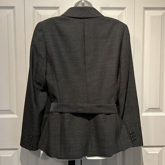 Dana Buchman Navy with White Tiny Polka Dots Wool Belted Blazer Jacket Size 12 - Picture 7 of 15